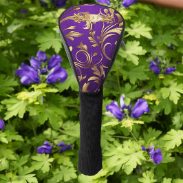 Elegante funda de cabeza de golf púrpura y dorada