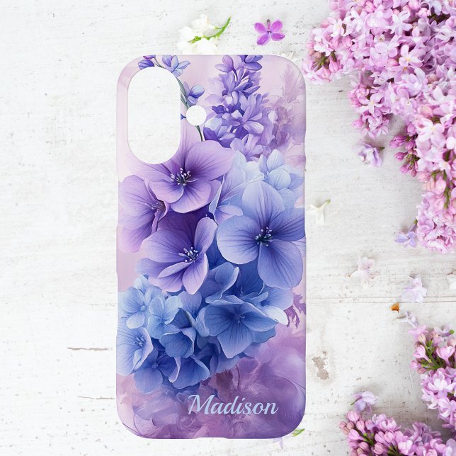 Elegante Funda de iPhone Floral azul y morado 16 (Subido por el creador)