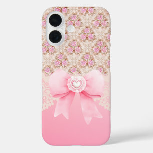 Elegante Funda de iPhone Floral rosa Vintage 16