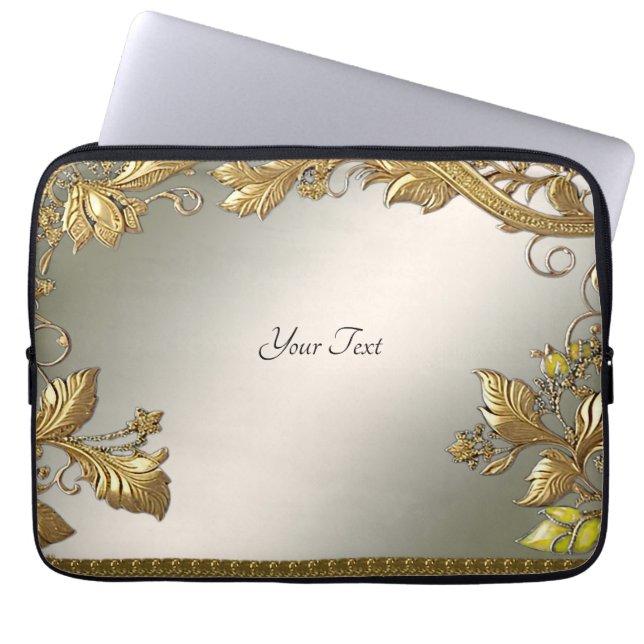 Elegante funda de portátil floral decorativa dorad (Frente)