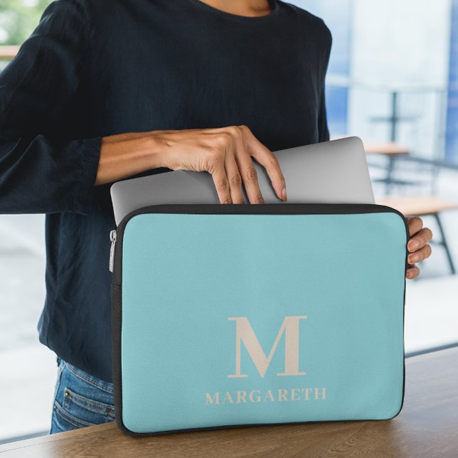 Elegante funda de portátil monograma azul (Subido por el creador)