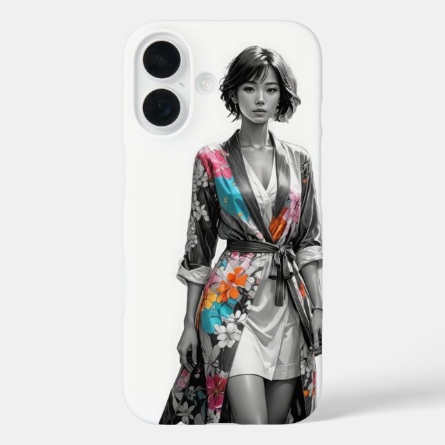 Elegante Funda Floral Kimono iPhone 16 (Reverso )