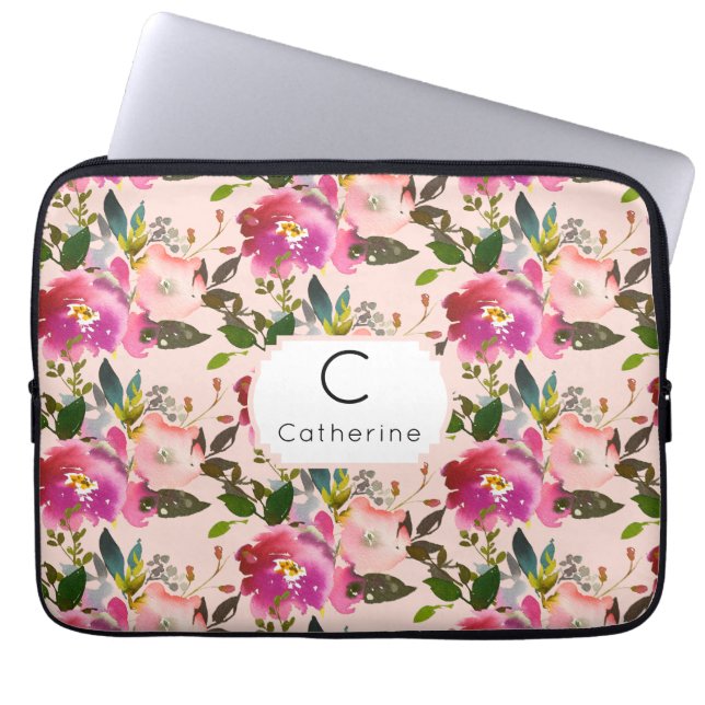Elegante Funda para Portátil De Monograma Floral R (Frente)
