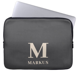 Elegante funda para portátil de monograma gris