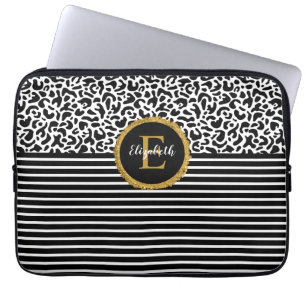 Elegante funda para portátil monograma de leopardo
