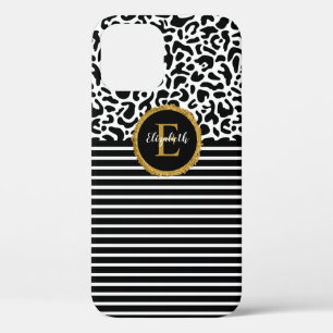 Elegante funda para portátil monograma de leopardo