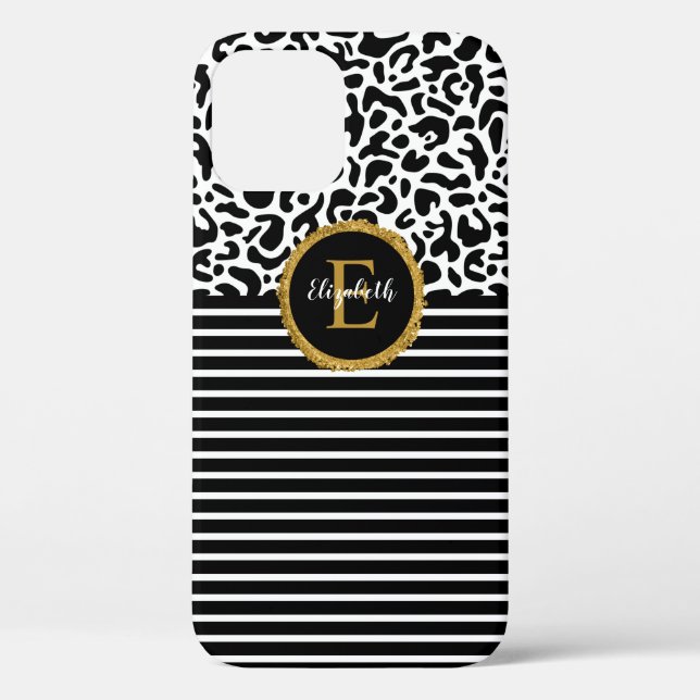 Elegante funda para portátil monograma de leopardo (Reverso )