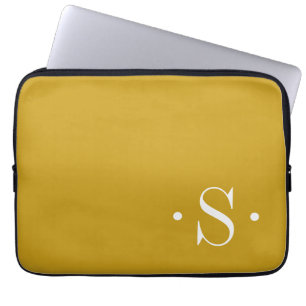 Elegante Funda para Portátil Monograma Mustard