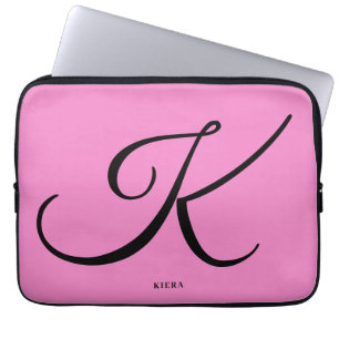 Elegante funda para portátil monograma rosa
