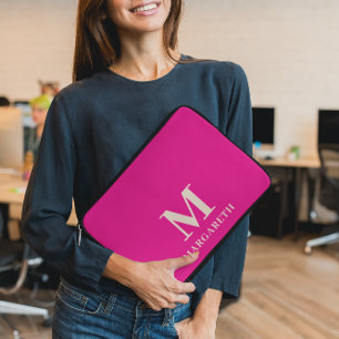 Elegante Funda para Portátil Monograma Rosa Brilla