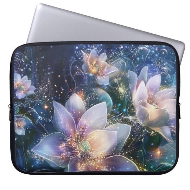 Elegante Funda portátil con flores blancas (Frente)