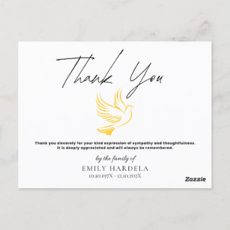 Elegante Funeral Gracias Tarjeta - Paloma Dorada