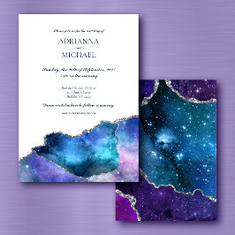 Elegante Galaxy Silver Agate Invitación a la boda