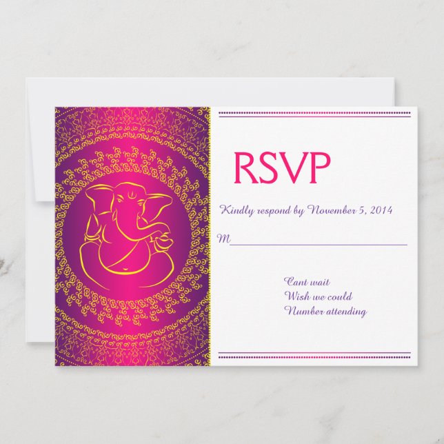 Elegante Ganesh | Tarjetas de RSVP rosadas del dio (Anverso)