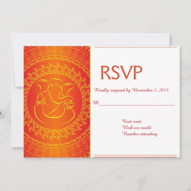 Elegante Ganesh| Tarjetas RSVP de Dios Naranja Ind (Anverso)