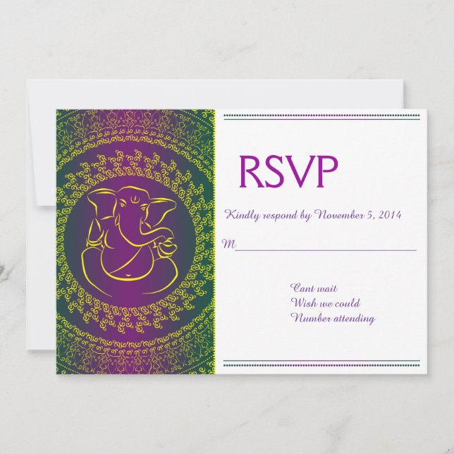 Elegante Ganesh | Tarjetas RSVP púrpura de Dios in (Anverso)