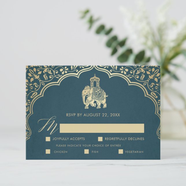 Elegante Ganesha Wedding RSVP Card Gold (Anverso de pie)