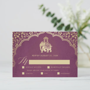 Elegante Ganesha Wedding RSVP Card Gold