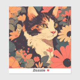 Elegante gato calico en Pegatina de vinílico de ja