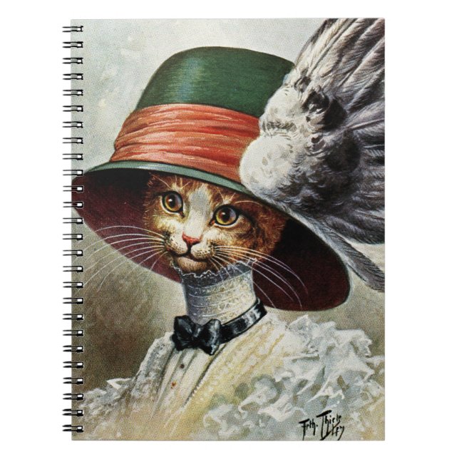 Elegante gato victoriano en cuaderno gorra alado (Frente)