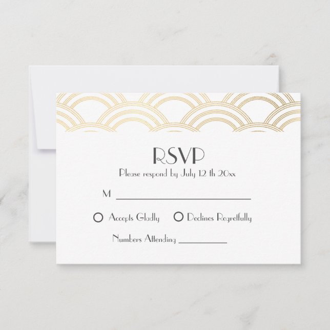 Elegante Gatsby Art Deco Boda de Oro RSVP (Anverso)