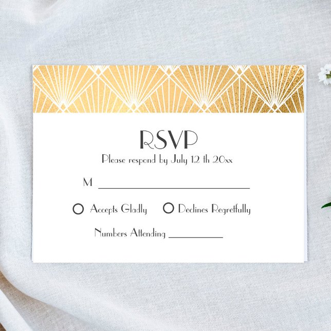 Elegante Gatsby Art Deco Boda de Oro RSVP (Subido por el creador)