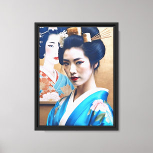 Elegante Geisha en el arte en el muro de Kimono az