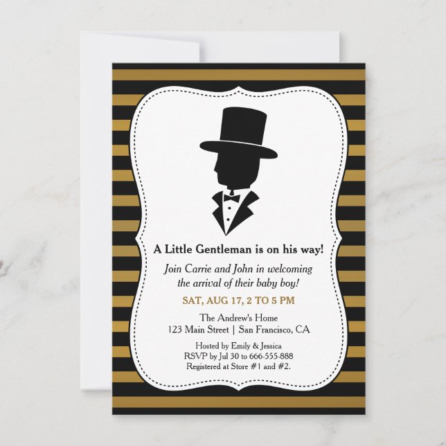 Elegante Gentleman Baby Ducha invitaciones (Anverso)
