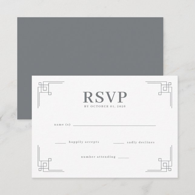 Elegante Geométrico Negro RSVP (Anverso / Reverso)