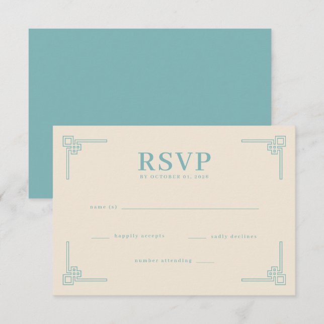 Elegante Geométrico Verde Azul RSVP (Anverso / Reverso)