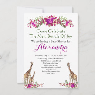 Elegante Giraffe Invitación a Baby Shower con flor