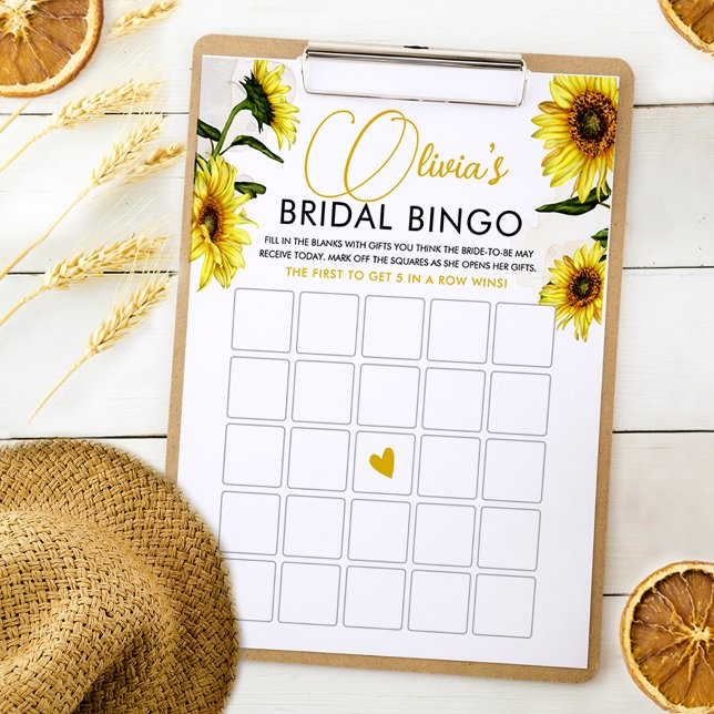Elegante girasol Bridal Shower Bingo Tarjeta de ju (Subido por el creador)