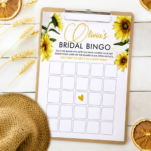 Elegante girasol Bridal Shower Bingo Tarjeta de ju