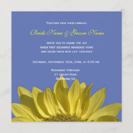 Elegante, girasol brillante en azul, invitación a 