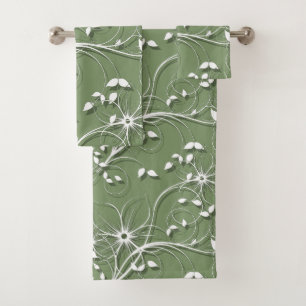 Elegante Giro floral gráfico blanco y verde