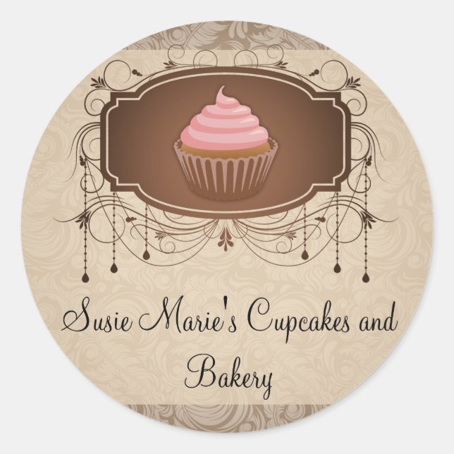 Elegante Glamour Mocha Damask Cupcake Etiqueta Peg (Anverso)