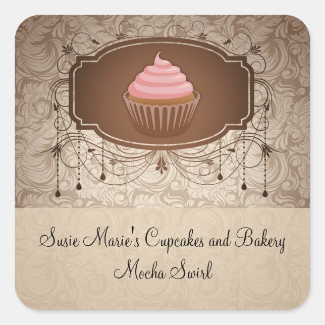 Elegante Glamour Mocha Damask Cupcake Etiqueta Peg (Anverso)