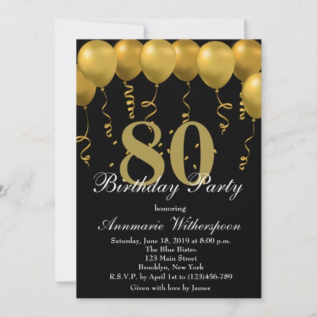 Elegante Globos de oro por invitación de cumpleaño (Anverso)