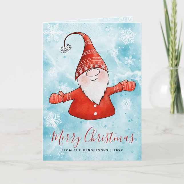 Elegante Gnome Blue Red Merry Navidad (Anverso)