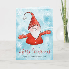 Elegante Gnome Blue Red Merry Navidad