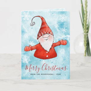 Elegante Gnome Blue Red Merry Navidad