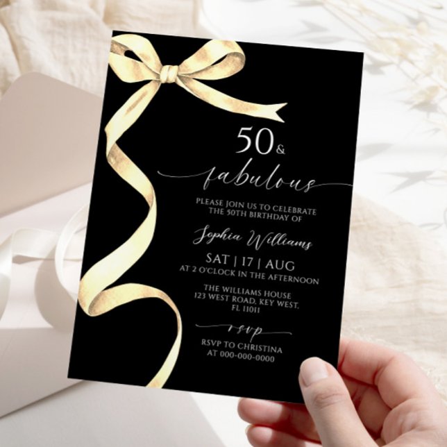 Elegante Gold Bow 50 y fabulosa invitación para el (Subido por el creador)