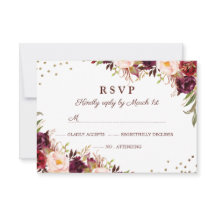Elegante Gold Burgundy Floral RSVP