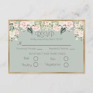 Elegante Gold Floral Green Script Wedding RSVP