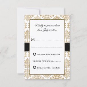 Elegante Gold Flourish y Damask RSVP