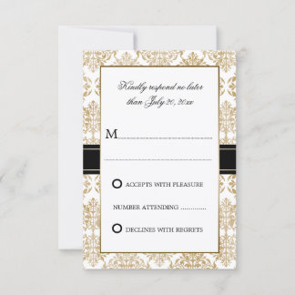 Elegante Gold Flourish y Damask RSVP