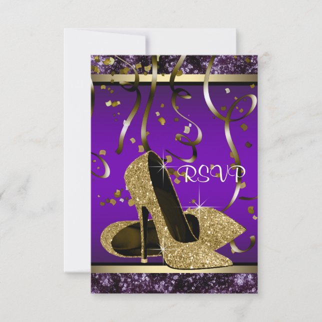 Elegante Gold High Heel Purple y Gold RSVP (Anverso)