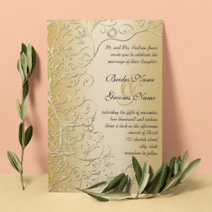 Elegante Gold Swirls Black Font Wedding Invitación