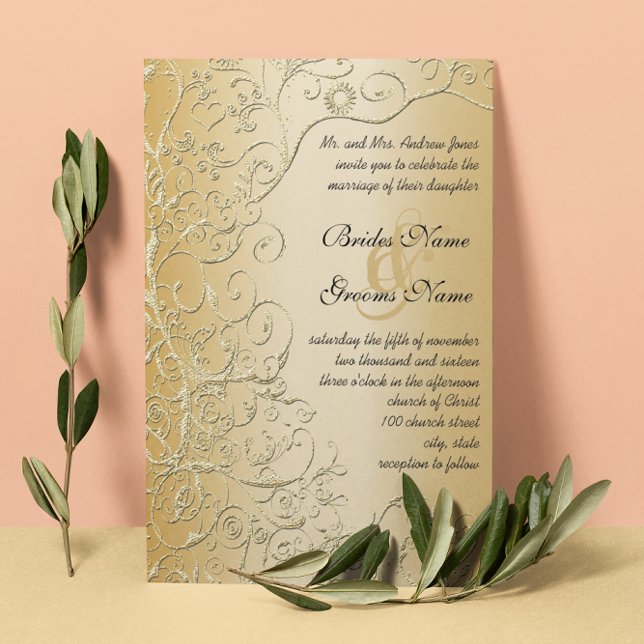 Elegante Gold Swirls Black Font Wedding Invitación (Subido por el creador)