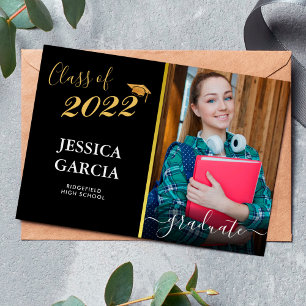 Elegante Gorra Dorado de Graduación con foto Purpu